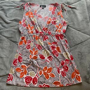 Vintage Y2K AB Studio orange and red floral and stripes v-neck tank top sz small